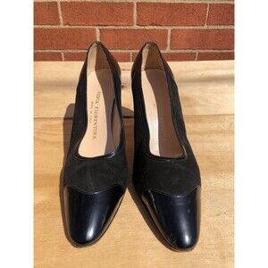 Silvia Fiorentina Women Black  Leather & Suede Pumps 3 inch Heels size US 7 N